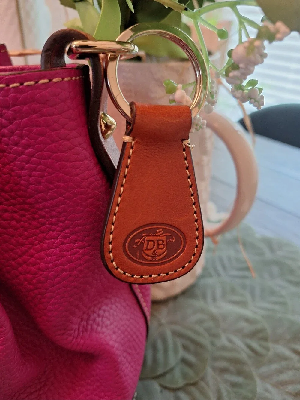 Dooney & Bourke Hot Pink Leather Satchel with Brown Trim